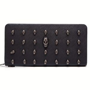 Black with Silver Skull Studded Women's Clutch Wallet with Wristlet Strap NWT